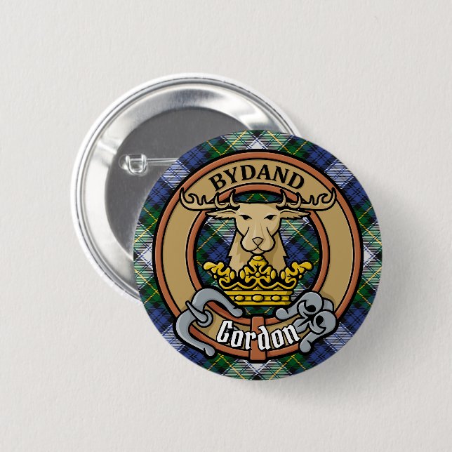 Clan Gordon Wappen über Dress Tartan Button (Vorne & Hinten)