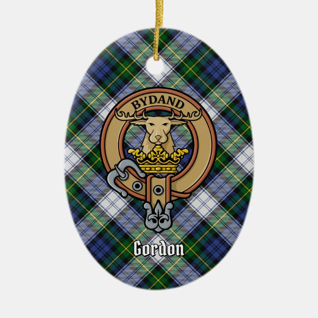 Clan Gordon Wappen über Dress Tartan Keramik Ornament (Vorne)