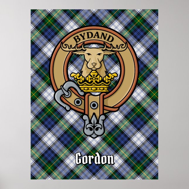 Clan Gordon Wappen über Dress Tartan Poster (Vorne)