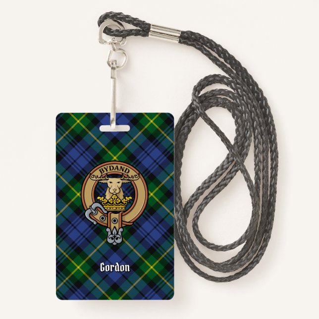 Clan Gordon Wappen über Tartan Ausweis (Vorderseite mit Schlüsselband)