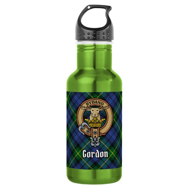 Clan Gordon Wappen über Tartan Edelstahlflasche (Vorderseite)