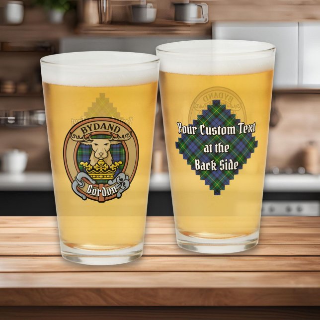 Clan Gordon Wappen über Tartan Glas (Von Creator hochgeladen)