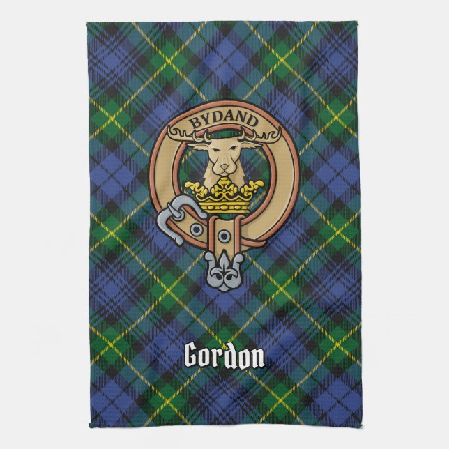 Clan Gordon Wappen über Tartan Küchentuch (Vertikal)