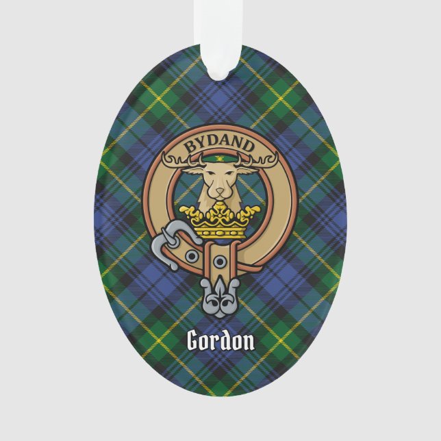 Clan Gordon Wappen über Tartan Ornament (Vorderseite)