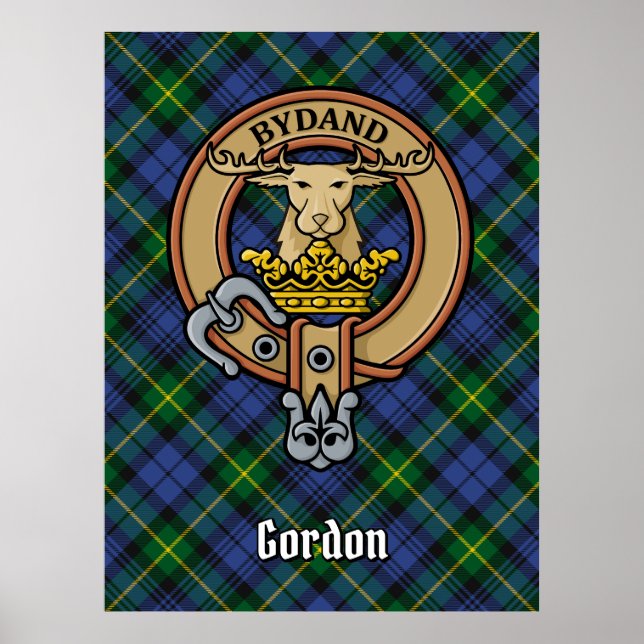 Clan Gordon Wappen über Tartan Poster (Vorne)