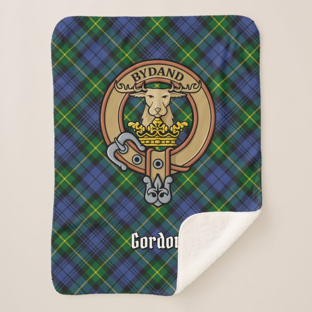 Clan Gordon Wappen über Tartan Sherpadecke (Vorderseite)