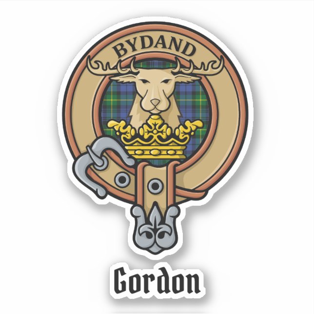 Clan Gordon Wappen über Tartan Sticker (Vorderseite)