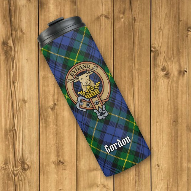 Clan Gordon Wappen über Tartan Thermosbecher (Von Creator hochgeladen)