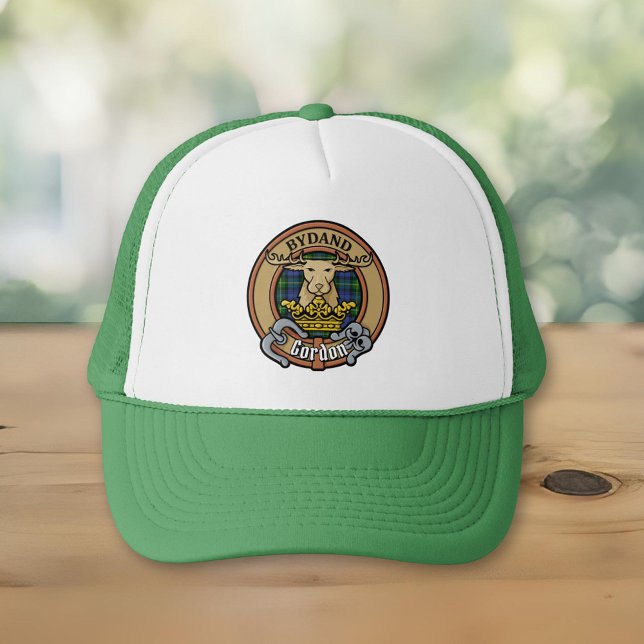 Clan Gordon Wappen über Tartan Trucker Hat Truckerkappe (Von Creator hochgeladen)