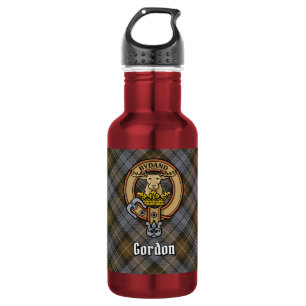 Clan Gordon-Wappen über verwittertem Tartan Edelstahlflasche