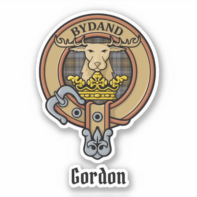 Clan Gordon Wappen über Wetter-Tartan-Sticker Aufkleber (Vorderseite)