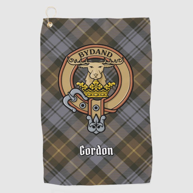 Clan Gordon Wappen über Wetterfertiges Tartan Golf Golfhandtuch (Vorderseite)