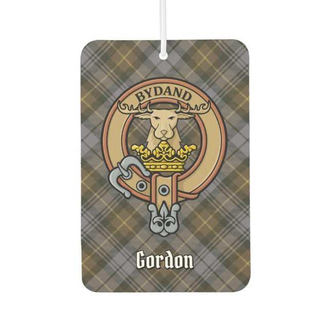 Clan Gordon Wappen über Wetterfest Tartan Autolufterfrischer (Vorderseite)