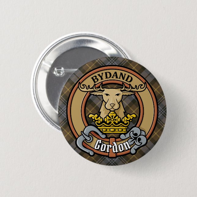 Clan Gordon Wappen über Wetterfest Tartan Button (Vorne & Hinten)