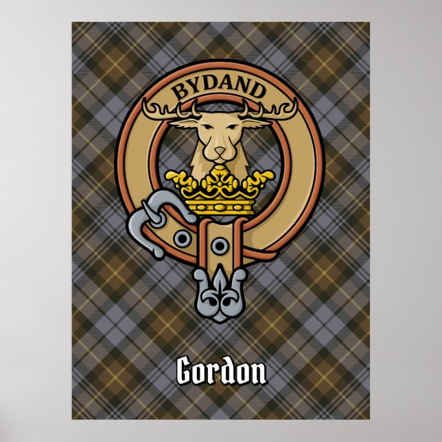 Clan Gordon Wappen über Wetterfest Tartan Poster (Vorne)