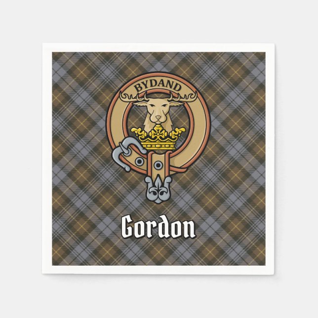 Clan Gordon Wappen über Wetterfest Tartan Serviette (Vorderseite)