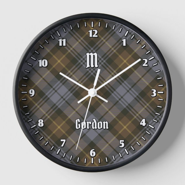 Clan Gordon Weathered Tartan Large Clock Uhr (Vorderseite)