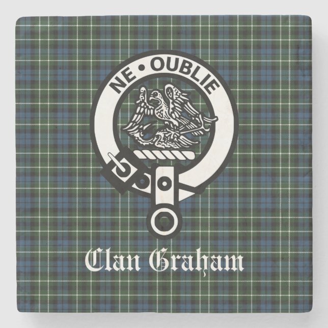 Clan Graham Montrose Tartan & Wappen Steinuntersetzer (Vorderseite)
