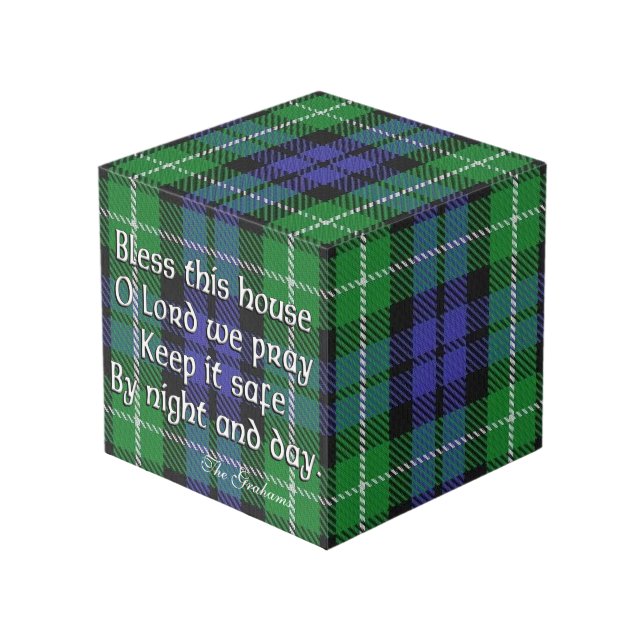 Clan Graham Tartan House Blessing Würfel (Vorderseite Schrägansicht)