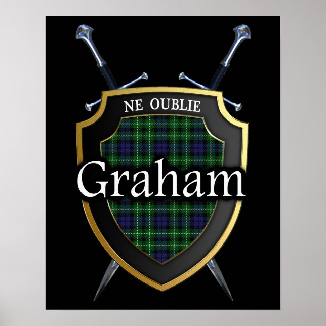 Clan Graham Tartan Scottish Shield & Schwerter Poster (Vorne)