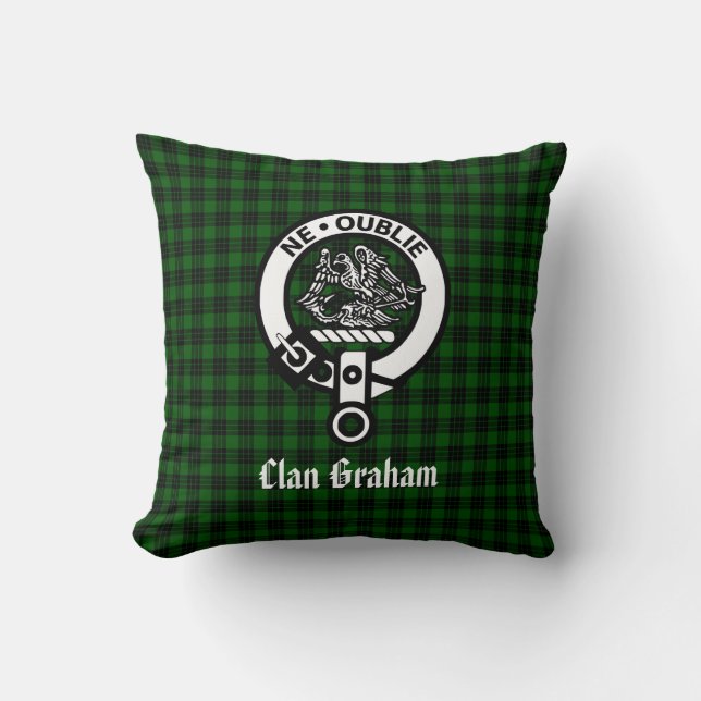 Clan Graham Wappen Abzeichen und Tartan Kissen (Vorderseite)