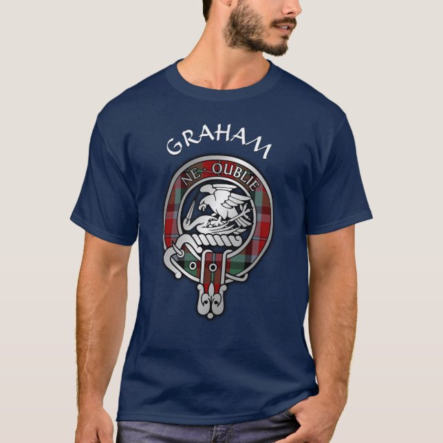 Clan Graham Wappen & Red Tartan T - Shirt (Vorderseite)