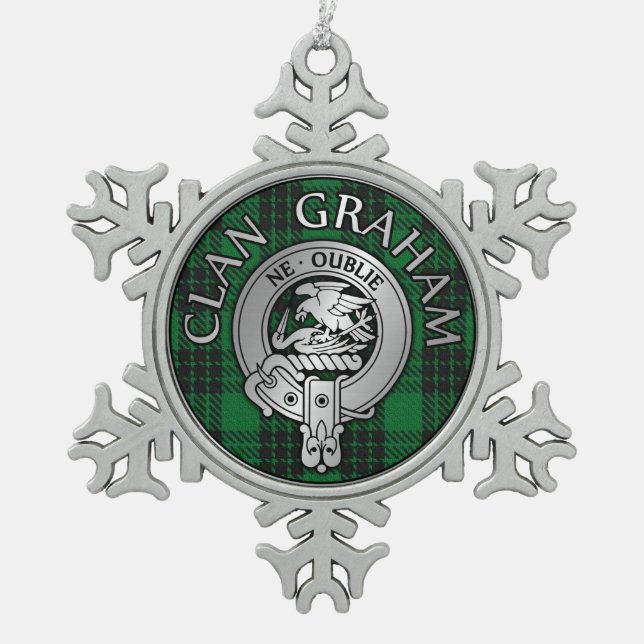 Clan Graham Wappen & Tartan Schneeflocken Zinn-Ornament (Vorderseite)