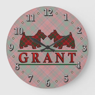 Clan Grant Tartan Scottie Dogs Clock Große Wanduhr