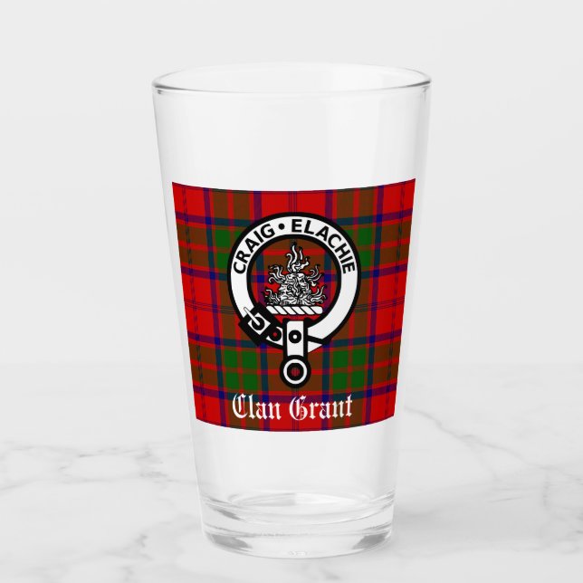 Clan Grant Tartan und Wappen Abzeichen Glas (Vorderseite)