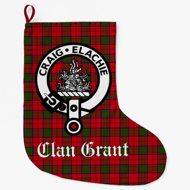 Clan Grant Wappen Abzeichen und Tartan individuell Großer Weihnachtsstrumpf (Vorderseite)