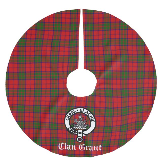 Clan Grant Wappen Abzeichen und Tartan individuell Polyester Weihnachtsbaumdecke (Vorderseite)