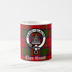 Clan Grant Wappen Abzeichen und Tartan Kaffeetasse