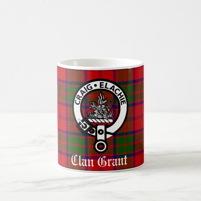 Clan Grant Wappen Abzeichen und Tartan Kaffeetasse (Mittel)