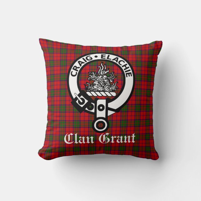 Clan Grant Wappen Abzeichen und Tartan Kissen (Vorderseite)
