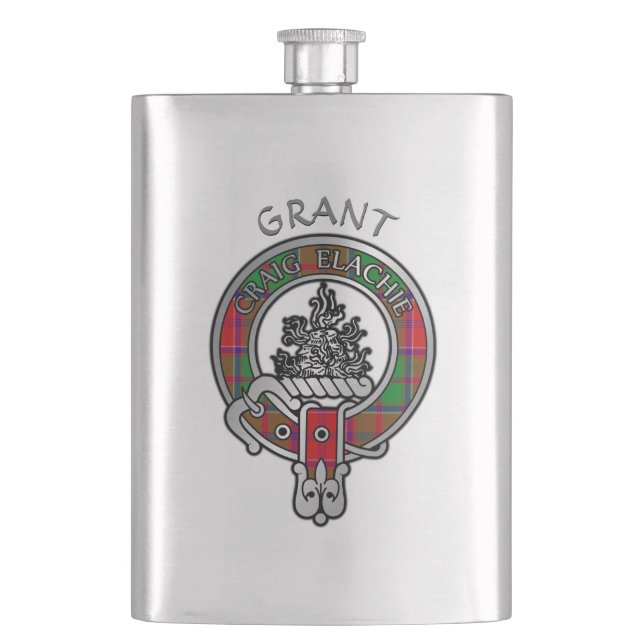 Clan Grant Wappen & Tartan Flask Flachmann (Vorderseite)