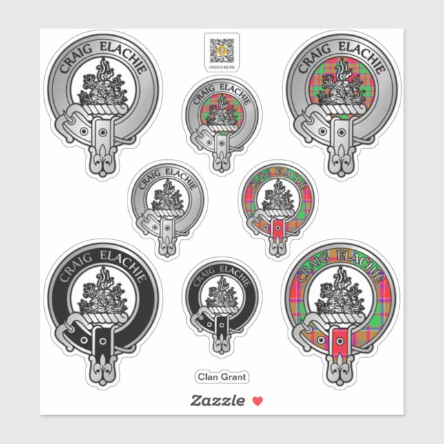 Clan Grant Wappen & Tartan Sticker (Blatt)