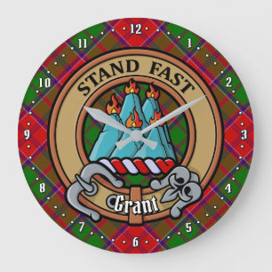 Clan Grant-Wappen über Tartan Große Wanduhr