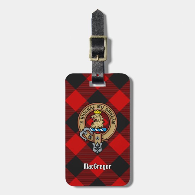 Clan Gregor Wappen über Rob Roy Tartan Gepäckanhänger (Vorderseite vertikal)