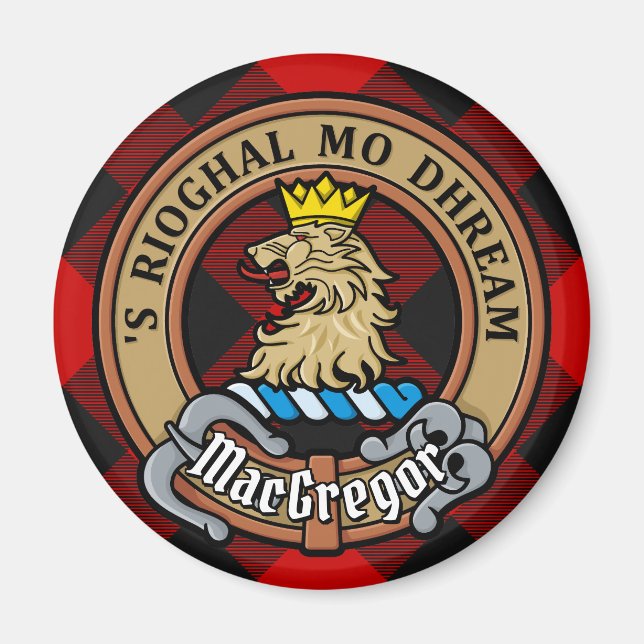 Clan Gregor Wappen über Rob Roy Tartan Magnet (Vorne)