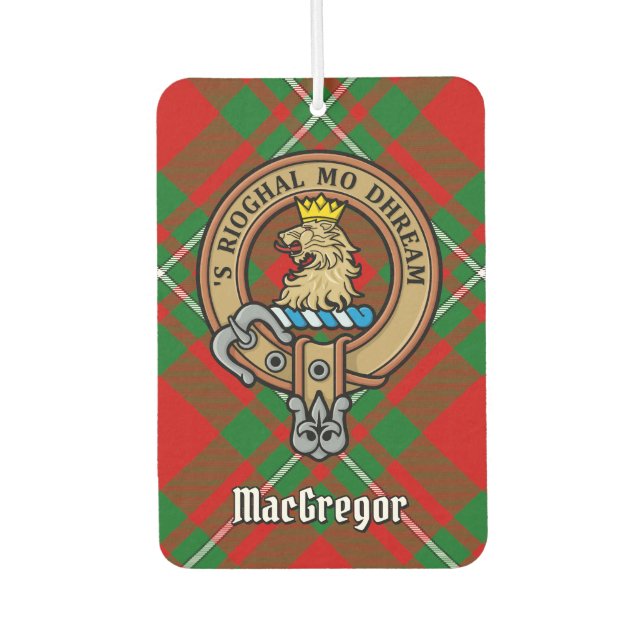 Clan Gregor Wappen über Tartan Air Freshener Autolufterfrischer (Vorderseite)