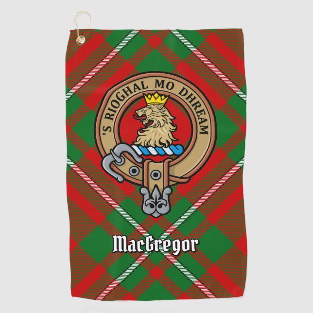 Clan Gregor Wappen über Tartan Golfhandtuch (Vorderseite)
