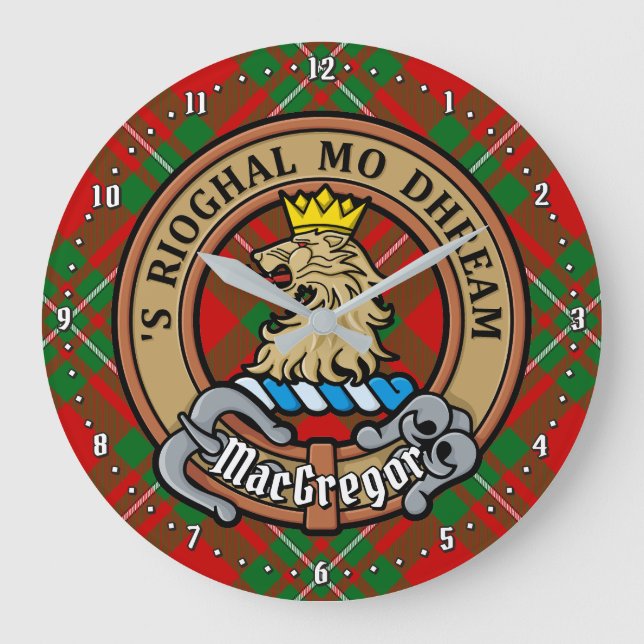 Clan Gregor Wappen über Tartan Große Wanduhr (Vorderseite)