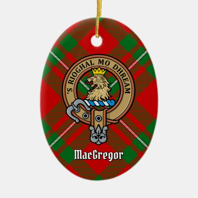 Clan Gregor Wappen über Tartan Keramik Ornament (Vorne)