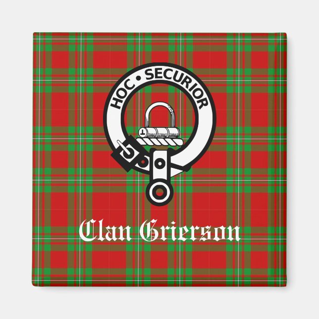 Clan Grierson Wappen Abzeichen & Tartan Magnet (Vorne)