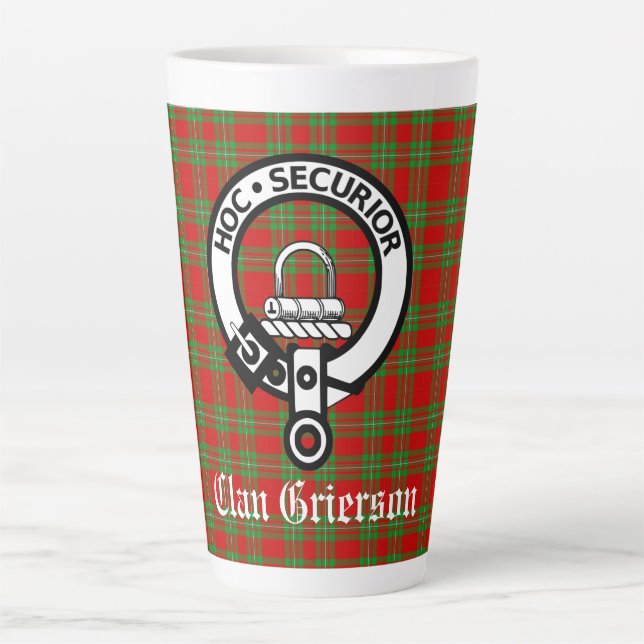 Clan Grierson Wappen Abzeichen & Tartan Milchtasse (Vorderseite)