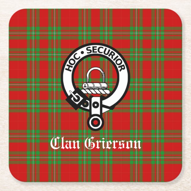 Clan Grierson Wappen Abzeichen & Tartan Rechteckiger Pappuntersetzer (Vorderseite)
