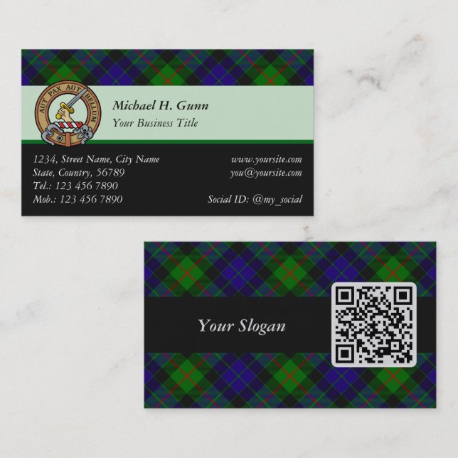 Clan Gunn Tartan Business Card Visitenkarte (Vorne/Hinten)