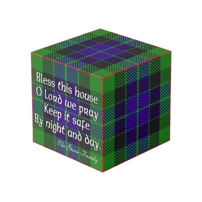 Clan Gunn Tartan House Blessing Würfel (Vorderseite Schrägansicht)