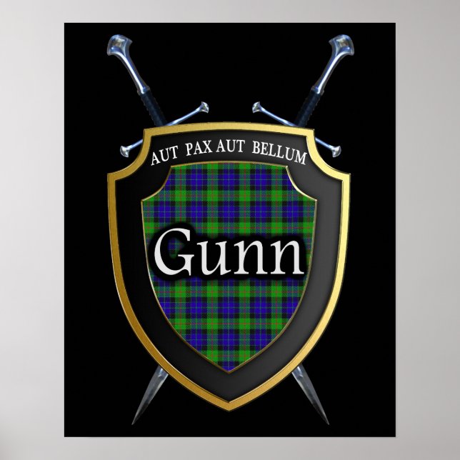 Clan Gunn Tartan Scottish Shield & Schwerter Poster (Vorne)