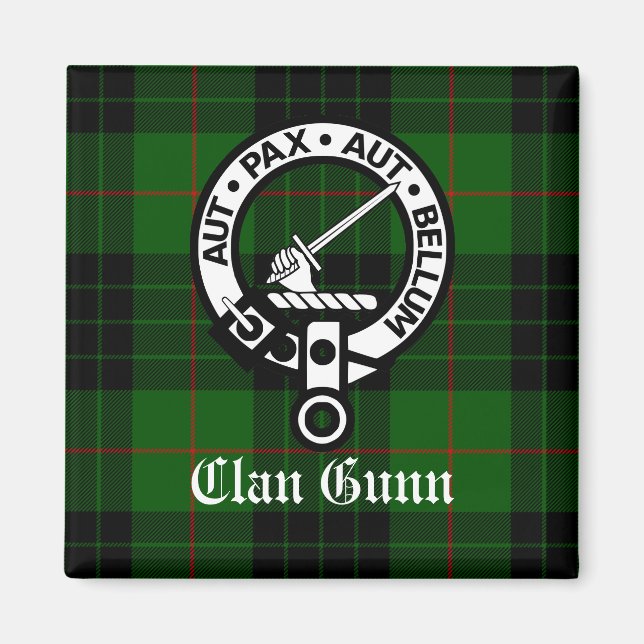 Clan Gunn Wappen Abzeichen und Tartan Magnet (Vorne)